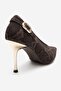 Polly Brown Patterned Buckle Women's Heeled Shoes - 5