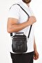 Men's Black Genuine Leather Steel Case Zippered Hand and Shoulder Bag - 5