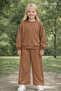 Crew Neck Stone Printed Cinnamon Color Girls' Two-Piece Set