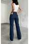 Women's Navy Blue Stretch Fabric Super High Waist Wide Leg Denim Palazzo Pants - 5