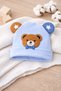 0-12 Months Baby Beanie Hat with Teddy Bear Applique and Ear Accessories, Star Detail, Soft Textured Unisex - 5