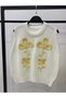 Yellow Embroidery Detailed V-Neck Knitwear Sweater