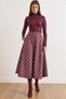 Women's Burgundy Back-Zip Plaid Maxi A-Line Skirt ETK-19000378