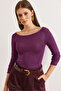 Women's Plum Boat Neck See-Through Blouse Blz-19003195