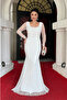 Full Beaded Fabric Degaje Collar Fish Dress - White