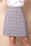High Waist Lightweight Stretch Fabric Fabric Knee Length Bell Skirt-Grey Blue Plaid