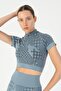 Slimfit Women's Crew Neck Blue Crop Top - 3