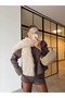 Faux Fur Scarf with Detailed Stitching, Beige