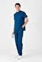 Stretch Fabric Petrol Blue Judge Collar Scrubs - 4