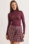 Women's Burgundy Plaid Mini Skirt with Shorts Made from Own Fabric Etk-19000381