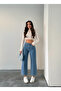 Blue High Waist Ankle Length Jeans with Wide Legs - 2