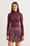 Women's Burgundy Plaid Mini Skirt with Shorts Made from Own Fabric Etk-19000381 - 2
