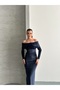 Women's Madonna Collar Sequin Detail Stylish Evening Dress