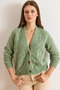 Women's Green Lace-Like Knit Soft Textured Knitwear Cardigan Hrk-19000444 - 6
