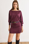 Women's Plum Bat Belted Soft Textured Mini Dress Elb-19002580