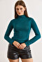 Women's Petrol Blue Turtleneck Transparent Stretchy Blouse Blz-19003169 - 6