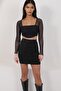 Black Lycra Glitter Mini Skirt with Internal Elastic Waistband and Lining Alc-X14910