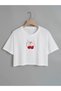 Women's Oversize Crew Neck Cherry Printed Crop T-Shirt