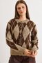 Women's Stone Brown Button Plated Baklava Soft Textured Knitwear Cardigan Hrk-19000453