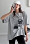 Women's Printed Oversize Crew Neck T-Shirt - 2