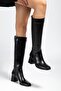 Zri̇n-4804 Premium Black Wrinkled Zippered Heeled Boots - 2