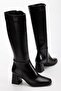 Zri̇n-4804 Premium Black Wrinkled Zippered Heeled Boots - 4