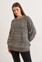 Women's Black Crew Neck Fuzzy Casual Knit Sweater Kzk-19001121 - 2
