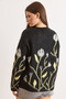 Women's Black Floral Patterned Fleece-Lined Knitwear Sweater Kzk-19001116 - 3