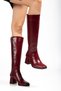 Zri̇n-4804 Premium Burgundy Wrinkled Patent Leather Zippered Heeled Boots - 8