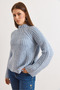 Women's Blue Mock Neck Side Slit Soft Textured Knitwear Sweater Kzk-19001118 - 3