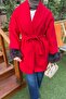 Sleeve Fur Detailed Cashmere Coat Pomegranate Flower - 3