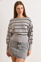 Women's Gray Boat Neck Striped Viscose Content Knitwear Sweater Kzk-19001113 - 3