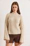 Women's Stone Mock Neck Side Slit Soft Textured Knitwear Sweater Kzk-19001118 - 2