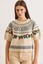 Women's Stone Colored Leaf Stripe Crop Knit Sweater Kzk-19001112 - 2