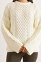Women's Ecru Hair Braided Loose Fit Knitwear Sweater Kzk-19001119 - 6