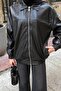 Zippered Leather Jacket Black - 3