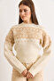 Women's Ecru Fleece-Lined Crop Thick Knit Sweater Kzk-19001115 - 2