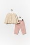 3-Piece Holiday Outfit for Baby Girl with Bow Detail Cardigan and Trousers, Beige - 3
