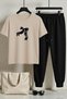 Unisex Ribbon Design Printed T-Shirt - 2-Piece Tracksuit Set