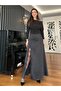 Black Slit Lace Long Satin Skirt