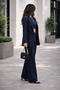 Women's Navy Blue Blazer Jacket and Wide-Leg Trousers Set - 3