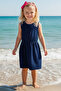 Girl's Navy Blue Dress Fuchsia Bandana Set 0026