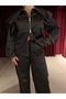 Wide Collar Zippered Satin Suit - 3