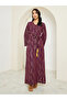 Women Foil Print Jalabiya with Tassel Trim Belt - 3