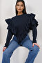Navy Blue Crew Neck Ruffle Detailed Textured Winter Blouse Alc-X14918 - 3