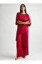 Women Red Satin Asymmetric Top with Trousers Co-Ords