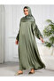 Women Green Ruched Sleeves Jalabiya with Headscarf - 5