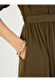 Women Olive Crinkled V-Neck Maxi Dress - 3