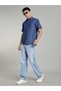 Men Blue Denim Print Short Sleeve Shirt - 5