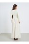 Women Beige Long Sleeve Ruching Detail Maxi Dress - 6